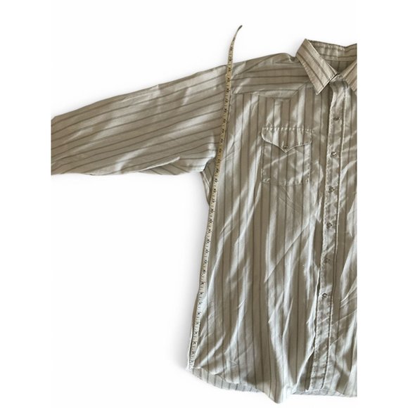 VTG Panhandle Slim Beige Striped Western Snap Button Shirt Mens 18-35 READ - Picture 8 of 9